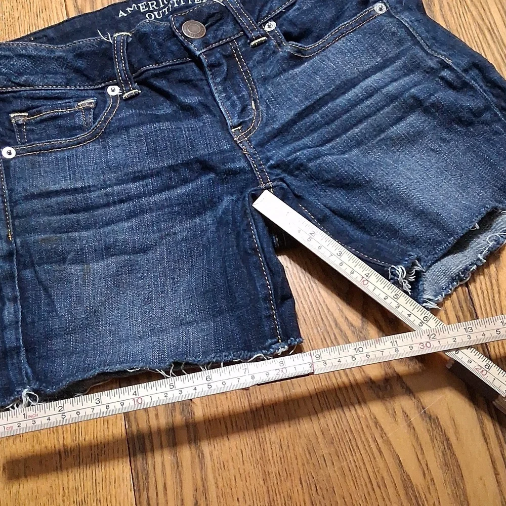 AMERICAN EAGLE JEAN SHORTS WOMENS 4 BLUE Preowned STRETCH Denim Distressed